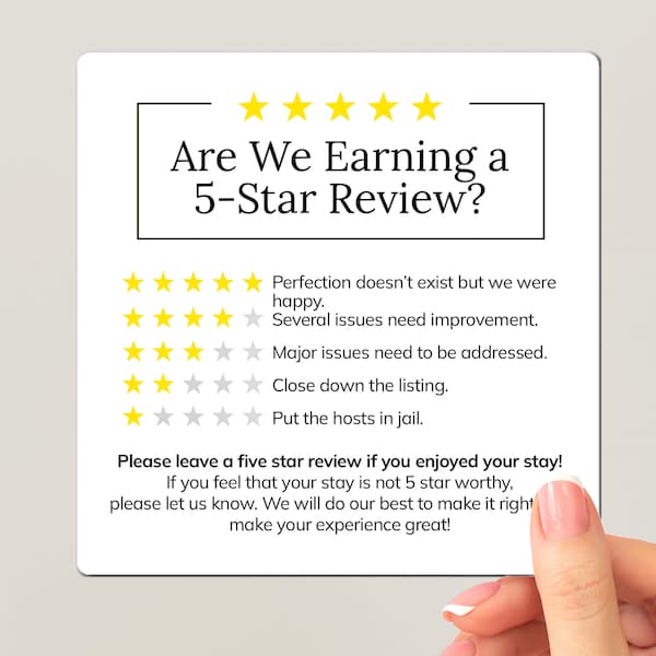 AirBnb Rating Magnet, Host Feedback Magnet, 5 Star Review Sign for Airbnb and VRBO Hosts