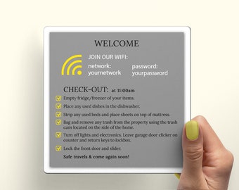 Airbnb Check-out Rules Magnet, Check Out Sign & Wifi Password Sign for Airbnb Hosts