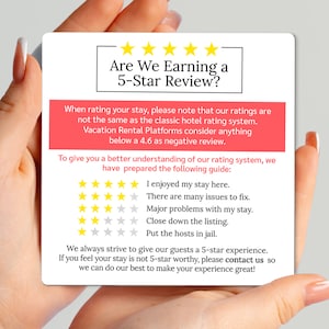 Airbnb Rating Magnet, 5 Star Review Magnet for Short Term Rental, Airbnb Signs for Superhosts