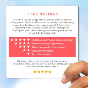 5 Star Review Magnet for Airbnb Hosts, Rating Review Sign