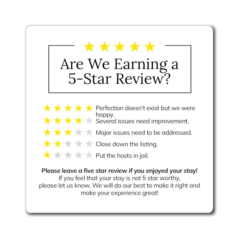 Airbnb Rating Magnet Host Feedback Magnet 5 Star Review Sign For airbnb-rating-magnet-host-feedback-magnet-5-star-review-sign-for