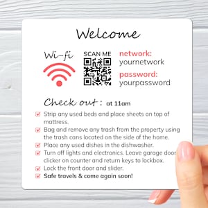 Magnes na wymeldowanie Airbnb Wifi, kod QR Wifi i instrukcja wymeldowania dla gospodarzy Airbnb i VRBO