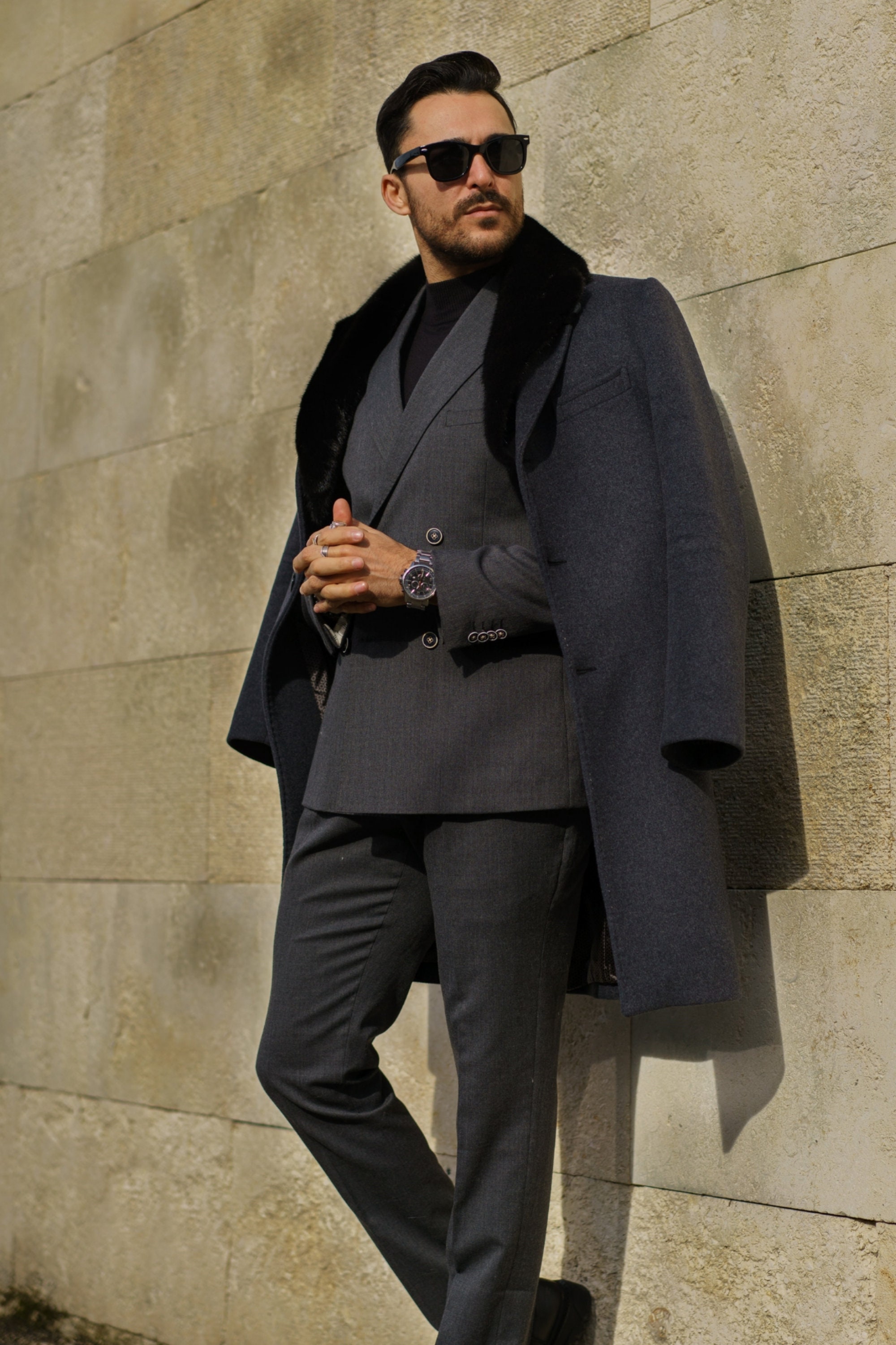 Men's Cashmere Breasted Long Overcoat Removable Mink Fur - Etsy