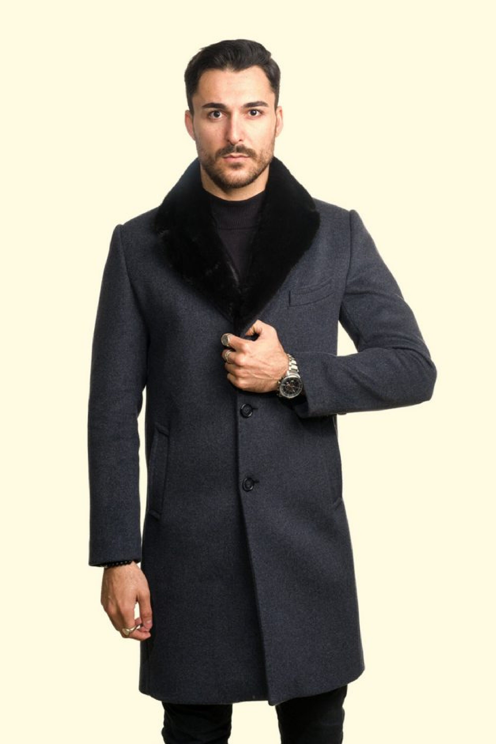 Men's Cashmere Breasted Long Overcoat Removable Mink Fur - Etsy