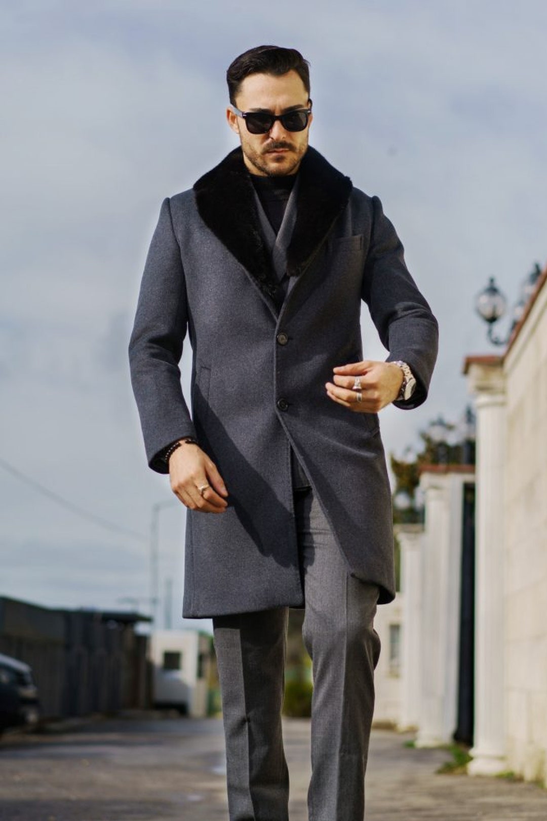 Men's Cashmere Breasted Long Overcoat Removable Mink Fur - Etsy