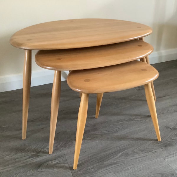 Ercol 354 Nest of Pebble Tables In Light Finish.