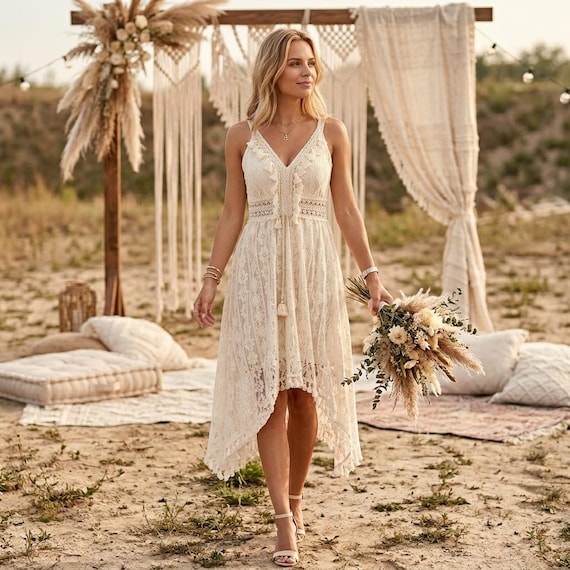 sleeveless white boho maxi dress Lace Dress, V-neck Beach Wedding, Flowy Summer Outfit A-Line Scoop Neck Ankle jacquard size:MEDIUM sunny days and beach
