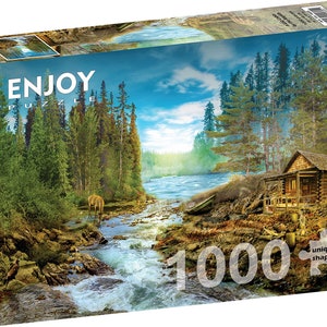 1000 stukjes legpuzzel - een blokhut bij de stroomversnellingen