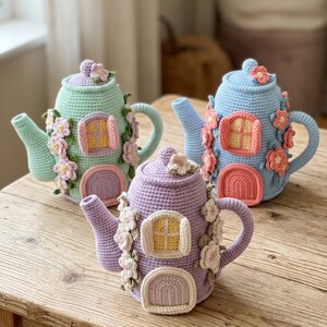 Fairy Teapot House Crochet Pattern PDF, Floral Tea Pot Tutorial, Fairy Garden Decor DIY, Digital Download, Whimsical Home Decor Pattern