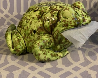 Toilet paper ceramic frog dispenser