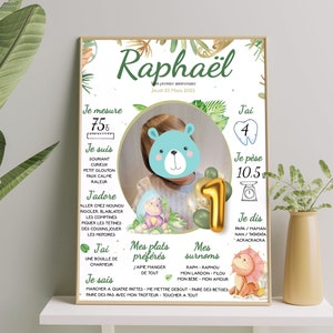 Affiche anniversaire personnalisée dinosaure - joyeux anniversaire - premier anniversaire - décoration bebe enfant - jungle - first birthday