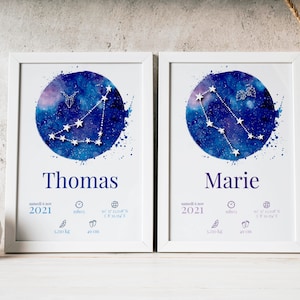 Affiche de naissance personnalisée - Astrologie -  Affiche souvenir - Personalized birth poster - Astrology - zodiac - astro - poster