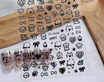 Doodle Dog & Poodle Nail Stickers – Kawaii Puppy Paw Print Decals - N0128