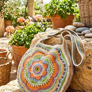 Mandala Crochet Bag Pattern, Boho Round Purse PDF Guide, Flower Shoulder Bag Tutorial, Hippie Tote Crochet Pattern, Colorful Bag Tutorial