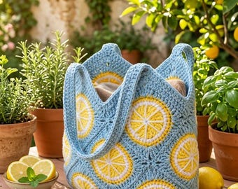 Crochet Lemon Bag Pattern, Granny Square Tote PDF Guide, Citrus Fruit Purse Tutorial, Summer Shoulder Bag Pattern, Crochet Fruit Bag Pattern