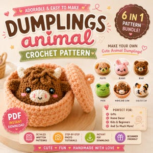 6 in 1  Animal Dumplings Bundle Crochet Pattern, Highland Cow Crochet, Cute Crochet Animals, Crochet Pattern PDF, Amigurumi PDF