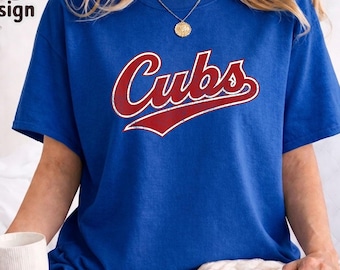 Chemise avec nom vintage Comfort Colors Cubs, T-shirt à col en V avec motif baseball rétro pour homme et femme, T-shirt de fan classique