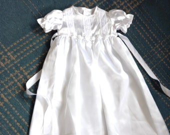 Vintage Baby's White Satin CHRISTENING GOWN Dress 6 - 12months