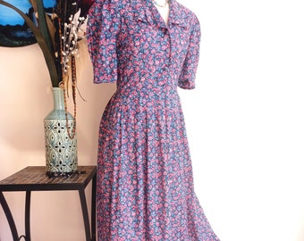 Laura Ashley Tea Dress Vintage 90's does 50's Floral Cotton IMMACULATE 12