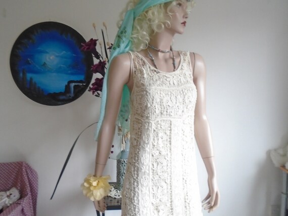 Vintage Hippie Crochet Long Dress Cream Beach Wed… - image 3