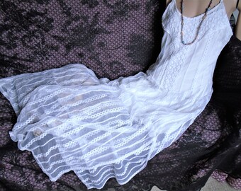 Vintage 70s Maxi Dress Crochet Lace Layers White Hippy Festival Wedding 10