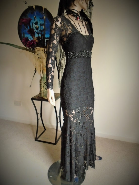 GOTHIC WEDDING Black Fishtail Dress Bustier Beade… - image 1