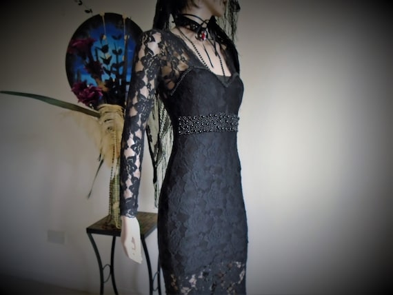GOTHIC WEDDING Black Fishtail Dress Bustier Beade… - image 6