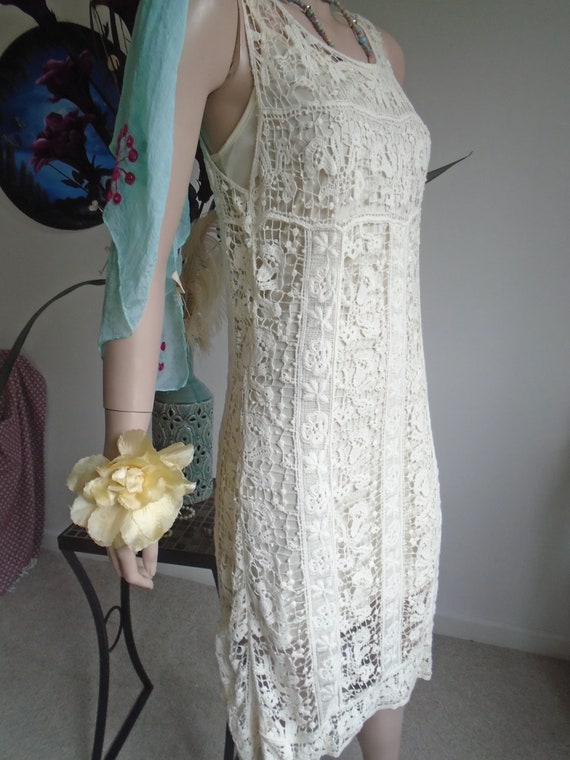 Vintage Hippie Crochet Long Dress Cream Beach Wed… - image 6