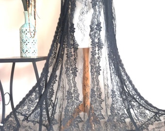 Gothic Black Lace WEDDING JACKET Duster Coat KIMONO Maxi Loose Woven Floaty 10 12