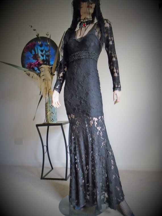 GOTHIC WEDDING Black Fishtail Dress Bustier Beade… - image 4