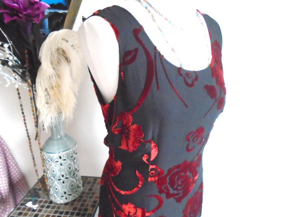 LAURA ASHLEY Velvet Dress Devore Silk Red over Bl… - image 7