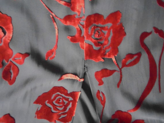 LAURA ASHLEY Velvet Dress Devore Silk Red over Bl… - image 9