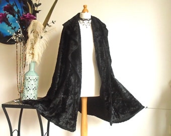 Vintage 80s Gothic Black VELVET Loose Opera Jacket Coat Victorian Steampunk 16 18