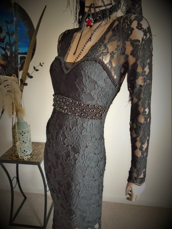 GOTHIC WEDDING Black Fishtail Dress Bustier Beade… - image 3