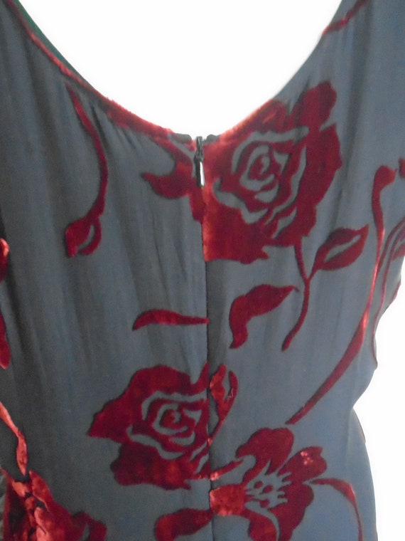 LAURA ASHLEY Velvet Dress Devore Silk Red over Bl… - image 5