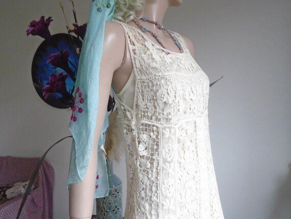 Vintage Hippie Crochet Long Dress Cream Beach Wed… - image 8