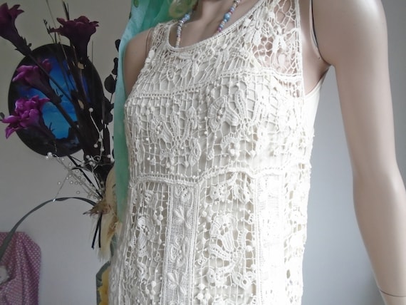 Vintage Hippie Crochet Long Dress Cream Beach Wed… - image 5