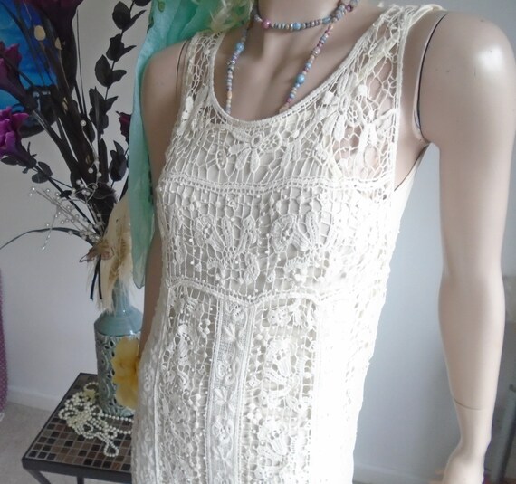 Vintage Hippie Crochet Long Dress Cream Beach Wed… - image 2