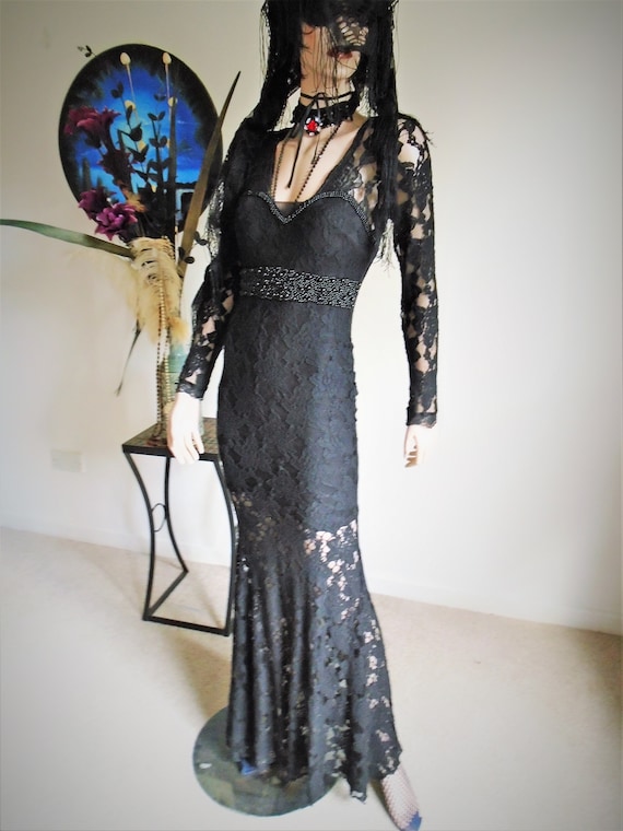 GOTHIC WEDDING Black Fishtail Dress Bustier Beade… - image 2