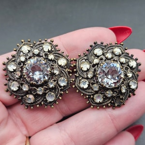 Antique 1930s Art Deco Czech Open Back Clear Glass Ornate Buckle