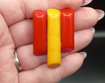 Antique 1930s Art Deco Red and Yellow Chunky Bakelite Dress Clip