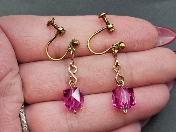 Antique Edwardian Rolled Gold Bright Pink Glass D… - image 3
