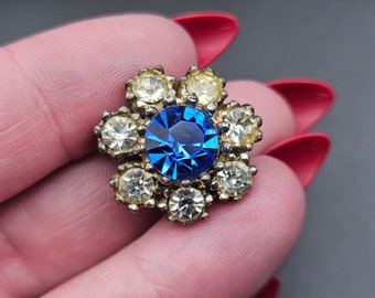 Antique Edwardian Blue & Clear Petite Brooch Very Bright and Sparkly