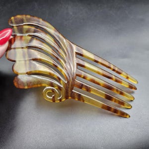 Antique Edwardian to 1930s Art Deco Torty Celluloid Curved Hair Comb Chignon Bun Pin