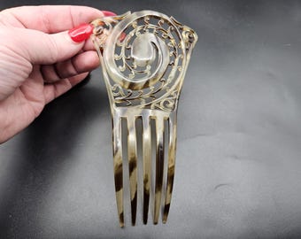 Antique Edwardian to 1930s Art Deco Celluloid Torty Larger Hair Comb Chignon Bun Pin