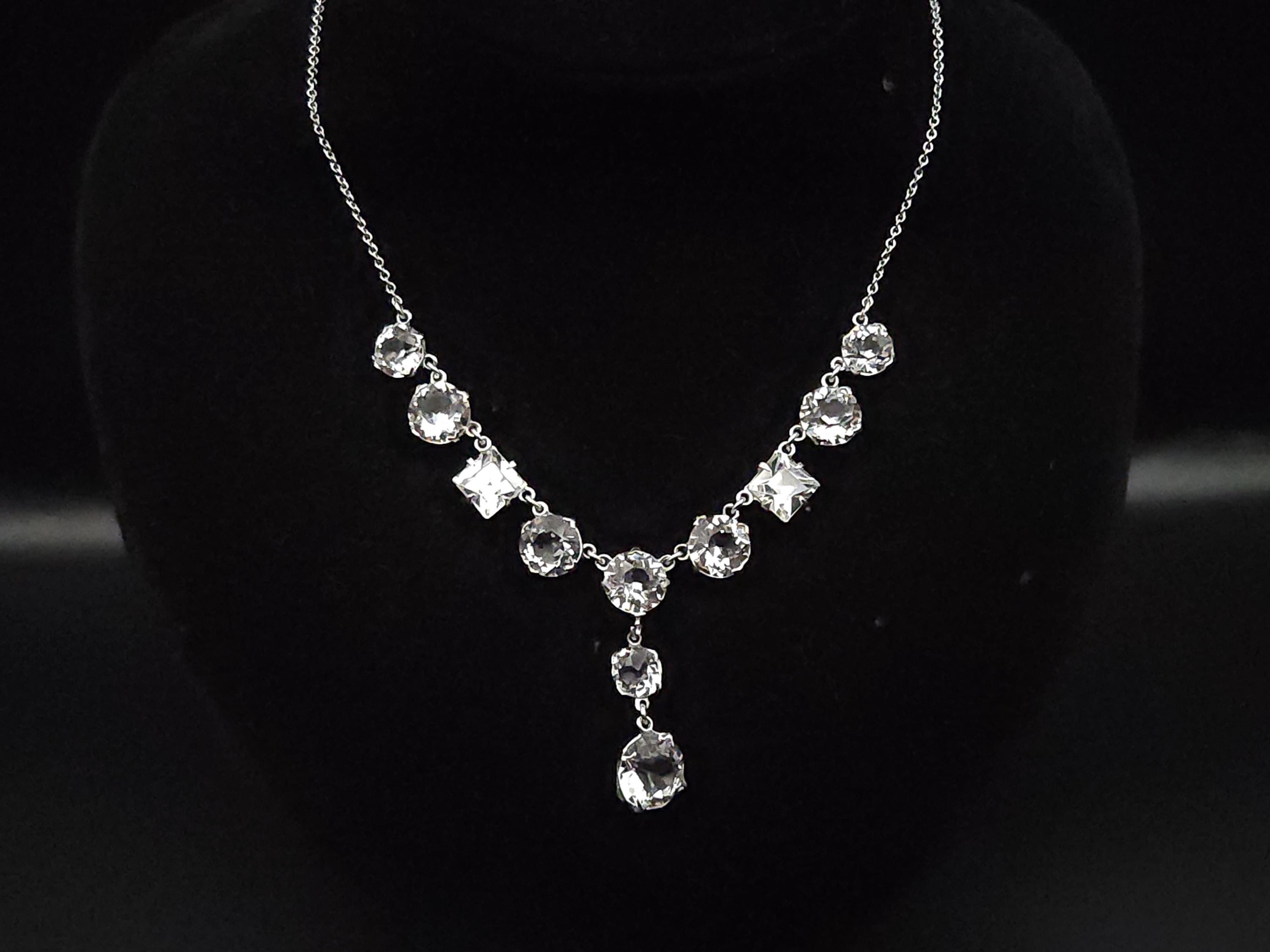 Collier Art Déco En Verre Noir Et Blanc - Années 1930-1940 - Occasion Vintage
