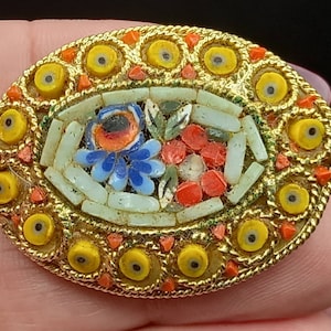 Vintage Glass Micro Mosaic Brooch Floral Italian?