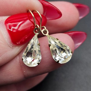 Antique 1930s Art Deco Teardrop Paste Drop Earrings Rhinestone Diamante