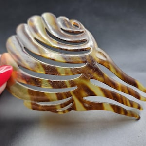 Antique Edwardian to 1930s Art Deco Large Curved Torty Celluloid Hair Comb Chignon Bun Pin