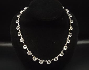 Antique Sterling Silver 1930s Art Deco Czech Open Back Glass Crystal Riviere Necklace 13.2g